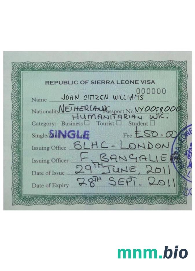 Przykład wizy Sierra Leone W PSD